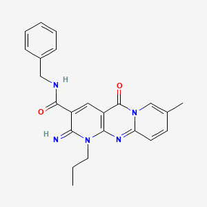 N-benzyl-6-imino-13-methyl-2-oxo-7-propyl-1,7,9-triazatricyclo[8.4.0.03,8]tetradeca-3(8),4,9,11,13-pentaene-5-carboxamide