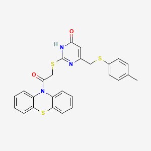 molecular formula C26H21N3O2S3 B11612857 2-[(4-hydroxy-6-{[(4-methylphenyl)sulfanyl]methyl}pyrimidin-2-yl)sulfanyl]-1-(10H-phenothiazin-10-yl)ethanone 