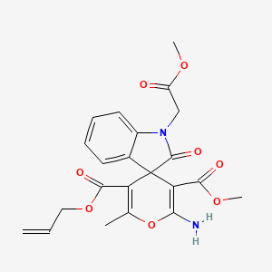 molecular formula C22H22N2O8 B11612858 3'-Methyl 5'-prop-2-en-1-yl 2'-amino-1-(2-methoxy-2-oxoethyl)-6'-methyl-2-oxo-1,2-dihydrospiro[indole-3,4'-pyran]-3',5'-dicarboxylate 