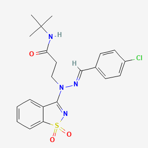 N-tert-butyl-3-[(2E)-2-(4-chlorobenzylidene)-1-(1,1-dioxido-1,2-benzothiazol-3-yl)hydrazinyl]propanamide