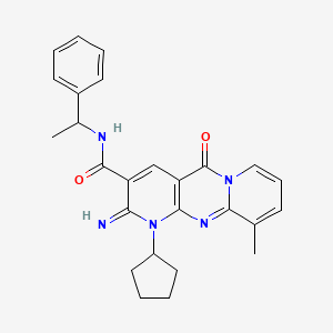 molecular formula C26H27N5O2 B11612949 7-cyclopentyl-6-imino-11-methyl-2-oxo-N-(1-phenylethyl)-1,7,9-triazatricyclo[8.4.0.03,8]tetradeca-3(8),4,9,11,13-pentaene-5-carboxamide 