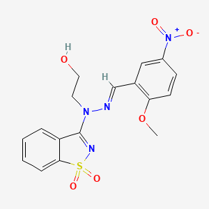 2-[(2E)-1-(1,1-dioxido-1,2-benzothiazol-3-yl)-2-(2-methoxy-5-nitrobenzylidene)hydrazinyl]ethanol