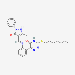 (4Z)-4-[({2-[3-(heptylsulfanyl)-5-hydroxy-1,2,4-triazin-6-yl]phenyl}amino)methylidene]-5-methyl-2-phenyl-2,4-dihydro-3H-pyrazol-3-one