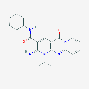 molecular formula C22H27N5O2 B11613038 7-butan-2-yl-N-cyclohexyl-6-imino-2-oxo-1,7,9-triazatricyclo[8.4.0.03,8]tetradeca-3(8),4,9,11,13-pentaene-5-carboxamide 