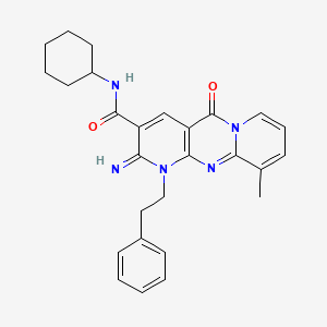 N-cyclohexyl-6-imino-11-methyl-2-oxo-7-(2-phenylethyl)-1,7,9-triazatricyclo[8.4.0.03,8]tetradeca-3(8),4,9,11,13-pentaene-5-carboxamide