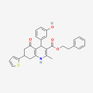 2-Phenylethyl 4-(3-hydroxyphenyl)-2-methyl-5-oxo-7-(thiophen-2-yl)-1,4,5,6,7,8-hexahydroquinoline-3-carboxylate