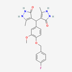 molecular formula C23H23FN4O4 B11613618 4,4'-({4-[(4-fluorobenzyl)oxy]-3-methoxyphenyl}methanediyl)bis(3-methyl-1H-pyrazol-5-ol) 