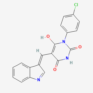 molecular formula C19H12ClN3O3 B11613630 (5E)-1-(4-chlorophenyl)-5-(1H-indol-3-ylmethylidene)pyrimidine-2,4,6(1H,3H,5H)-trione 