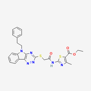 ethyl 4-methyl-2-[({[5-(2-phenylethyl)-5H-[1,2,4]triazino[5,6-b]indol-3-yl]sulfanyl}acetyl)amino]-1,3-thiazole-5-carboxylate