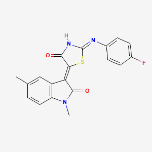 (3Z)-3-{(2Z)-2-[(4-fluorophenyl)imino]-4-oxo-1,3-thiazolidin-5-ylidene}-1,5-dimethyl-1,3-dihydro-2H-indol-2-one