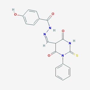 N'-[(Z)-(4,6-dioxo-1-phenyl-2-thioxohexahydropyrimidin-5-yl)methylidene]-4-hydroxybenzohydrazide