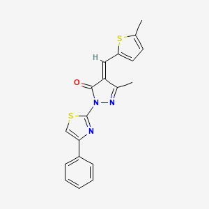 molecular formula C19H15N3OS2 B11613796 (4E)-5-methyl-4-[(5-methylthiophen-2-yl)methylidene]-2-(4-phenyl-1,3-thiazol-2-yl)-2,4-dihydro-3H-pyrazol-3-one 