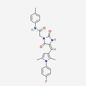 molecular formula C25H23FN4O3 B11613830 2-[(4E)-4-{[1-(4-fluorophenyl)-2,5-dimethyl-1H-pyrrol-3-yl]methylidene}-2,5-dioxoimidazolidin-1-yl]-N-(4-methylphenyl)acetamide 