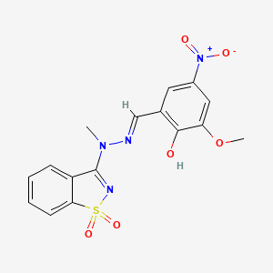 molecular formula C16H14N4O6S B11613899 2-{(E)-[2-(1,1-dioxido-1,2-benzothiazol-3-yl)-2-methylhydrazinylidene]methyl}-6-methoxy-4-nitrophenol 