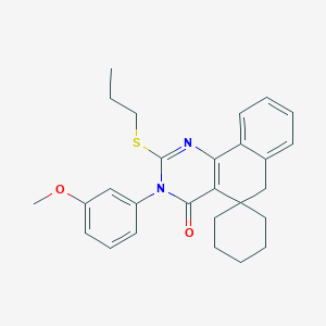 molecular formula C27H30N2O2S B11613905 3-(3-methoxyphenyl)-2-(propylsulfanyl)-3H-spiro[benzo[h]quinazoline-5,1'-cyclohexan]-4(6H)-one 