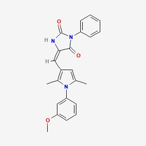 (5E)-5-{[1-(3-methoxyphenyl)-2,5-dimethyl-1H-pyrrol-3-yl]methylidene}-3-phenylimidazolidine-2,4-dione