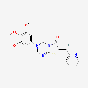 molecular formula C20H20N4O4S B11614012 (7Z)-7-(pyridin-2-ylmethylidene)-3-(3,4,5-trimethoxyphenyl)-3,4-dihydro-2H-[1,3]thiazolo[3,2-a][1,3,5]triazin-6(7H)-one 