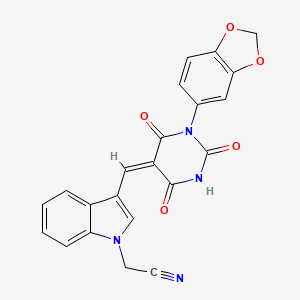 molecular formula C22H14N4O5 B11614048 (3-{(E)-[1-(1,3-benzodioxol-5-yl)-2,4,6-trioxotetrahydropyrimidin-5(2H)-ylidene]methyl}-1H-indol-1-yl)acetonitrile 