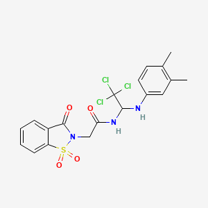 molecular formula C19H18Cl3N3O4S B11614072 N-{2,2,2-trichloro-1-[(3,4-dimethylphenyl)amino]ethyl}-2-(1,1,3-trioxo-2,3-dihydro-1lambda6,2-benzothiazol-2-yl)acetamide 