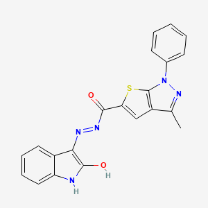 3-methyl-N'-[(3Z)-2-oxo-1,2-dihydro-3H-indol-3-ylidene]-1-phenyl-1H-thieno[2,3-c]pyrazole-5-carbohydrazide