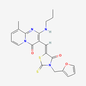 molecular formula C21H20N4O3S2 B11614100 3-{(Z)-[3-(2-furylmethyl)-4-oxo-2-thioxo-1,3-thiazolidin-5-ylidene]methyl}-9-methyl-2-(propylamino)-4H-pyrido[1,2-a]pyrimidin-4-one 