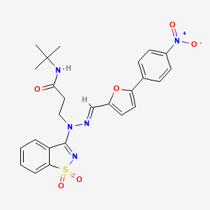 molecular formula C25H25N5O6S B11614142 N-tert-butyl-3-[(2E)-1-(1,1-dioxido-1,2-benzothiazol-3-yl)-2-{[5-(4-nitrophenyl)furan-2-yl]methylidene}hydrazinyl]propanamide 