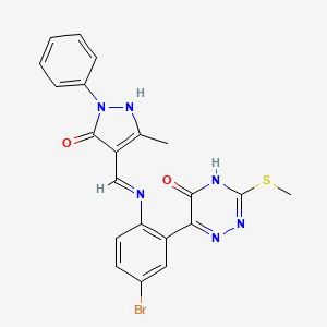 6-[5-bromo-2-[[(Z)-(3-methyl-5-oxo-1-phenylpyrazol-4-ylidene)methyl]amino]phenyl]-3-methylsulfanyl-2H-1,2,4-triazin-5-one