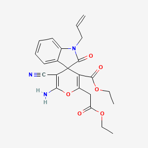 Ethyl 6'-amino-5'-cyano-2'-(2-ethoxy-2-oxoethyl)-2-oxo-1-(prop-2-en-1-yl)-1,2-dihydrospiro[indole-3,4'-pyran]-3'-carboxylate