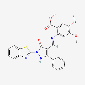 methyl 2-({(E)-[1-(1,3-benzothiazol-2-yl)-5-oxo-3-phenyl-1,5-dihydro-4H-pyrazol-4-ylidene]methyl}amino)-4,5-dimethoxybenzoate