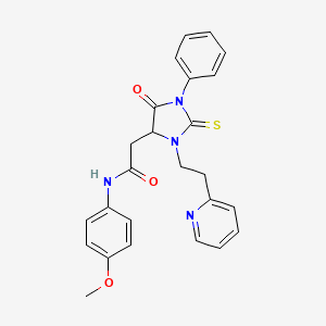 N-(4-methoxyphenyl)-2-{5-oxo-1-phenyl-3-[2-(pyridin-2-yl)ethyl]-2-thioxoimidazolidin-4-yl}acetamide