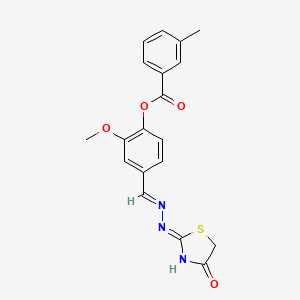 2-methoxy-4-{(E)-[2-(4-oxo-4,5-dihydro-1,3-thiazol-2-yl)hydrazinylidene]methyl}phenyl 3-methylbenzoate