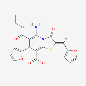 O6-ethyl O8-methyl 5-azanyl-7-(furan-2-yl)-2-(furan-2-ylmethylidene)-3-oxidanylidene-7H-[1,3]thiazolo[3,2-a]pyridine-6,8-dicarboxylate