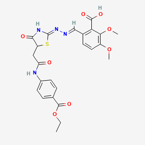 6-[(E)-{(2Z)-[5-(2-{[4-(ethoxycarbonyl)phenyl]amino}-2-oxoethyl)-4-hydroxy-1,3-thiazol-2(5H)-ylidene]hydrazinylidene}methyl]-2,3-dimethoxybenzoic acid