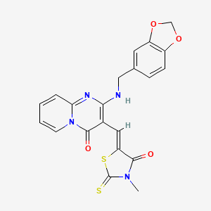 2-[(1,3-benzodioxol-5-ylmethyl)amino]-3-[(Z)-(3-methyl-4-oxo-2-thioxo-1,3-thiazolidin-5-ylidene)methyl]-4H-pyrido[1,2-a]pyrimidin-4-one