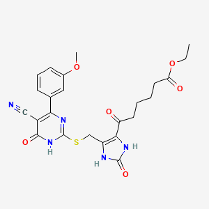 ethyl 6-[5-({[5-cyano-4-(3-methoxyphenyl)-6-oxo-1,6-dihydropyrimidin-2-yl]sulfanyl}methyl)-2-oxo-2,3-dihydro-1H-imidazol-4-yl]-6-oxohexanoate