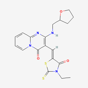 molecular formula C19H20N4O3S2 B11615621 3-[(Z)-(3-Ethyl-4-oxo-2-thioxo-1,3-thiazolidin-5-ylidene)methyl]-2-[(tetrahydro-2-furanylmethyl)amino]-4H-pyrido[1,2-A]pyrimidin-4-one 