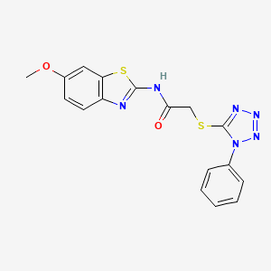 molecular formula C17H14N6O2S2 B11615928 N-(6-methoxy-1,3-benzothiazol-2-yl)-2-[(1-phenyl-1H-tetrazol-5-yl)sulfanyl]acetamide 