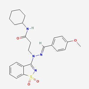 N-cyclohexyl-3-[(2E)-1-(1,1-dioxido-1,2-benzisothiazol-3-yl)-2-(4-methoxybenzylidene)hydrazino]propanamide