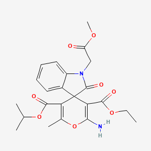 molecular formula C23H26N2O8 B11616218 3'-Ethyl 5'-propan-2-yl 2'-amino-1-(2-methoxy-2-oxoethyl)-6'-methyl-2-oxo-1,2-dihydrospiro[indole-3,4'-pyran]-3',5'-dicarboxylate 