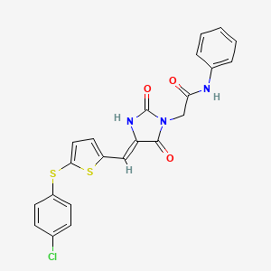 molecular formula C22H16ClN3O3S2 B11616361 2-[(4Z)-4-({5-[(4-chlorophenyl)sulfanyl]thiophen-2-yl}methylidene)-2,5-dioxoimidazolidin-1-yl]-N-phenylacetamide 