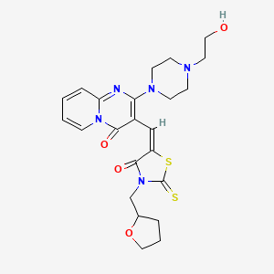 molecular formula C23H27N5O4S2 B11616397 2-[4-(2-hydroxyethyl)piperazin-1-yl]-3-{(E)-[4-oxo-3-(tetrahydrofuran-2-ylmethyl)-2-thioxo-1,3-thiazolidin-5-ylidene]methyl}-4H-pyrido[1,2-a]pyrimidin-4-one 