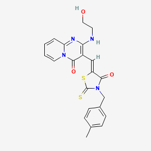 molecular formula C22H20N4O3S2 B11616591 2-[(2-hydroxyethyl)amino]-3-{(Z)-[3-(4-methylbenzyl)-4-oxo-2-thioxo-1,3-thiazolidin-5-ylidene]methyl}-4H-pyrido[1,2-a]pyrimidin-4-one 