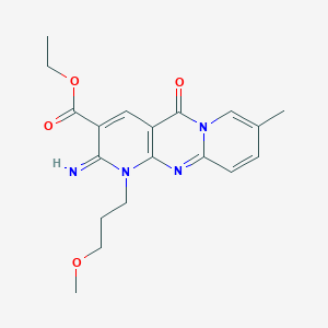 Ethyl 6-imino-7-(3-methoxypropyl)-13-methyl-2-oxo-1,7,9-triazatricyclo[8.4.0.0^{3,8}]tetradeca-3(8),4,9,11,13-pentaene-5-carboxylate