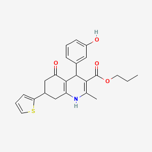 molecular formula C24H25NO4S B11616633 Propyl 4-(3-hydroxyphenyl)-2-methyl-5-oxo-7-(thiophen-2-yl)-1,4,5,6,7,8-hexahydroquinoline-3-carboxylate 