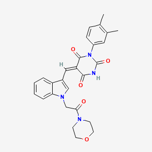 molecular formula C27H26N4O5 B11616693 (5E)-1-(3,4-dimethylphenyl)-5-({1-[2-(morpholin-4-yl)-2-oxoethyl]-1H-indol-3-yl}methylidene)pyrimidine-2,4,6(1H,3H,5H)-trione 