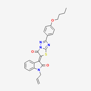 molecular formula C25H22N4O3S B11616716 (3Z)-3-[2-(4-butoxyphenyl)-6-oxo[1,3]thiazolo[3,2-b][1,2,4]triazol-5(6H)-ylidene]-1-(prop-2-en-1-yl)-1,3-dihydro-2H-indol-2-one 