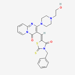 molecular formula C25H25N5O3S2 B11616726 3-[(Z)-(3-benzyl-4-oxo-2-thioxo-1,3-thiazolidin-5-ylidene)methyl]-2-[4-(2-hydroxyethyl)-1-piperazinyl]-4H-pyrido[1,2-a]pyrimidin-4-one 