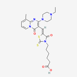 6-(5-((2-(4-Ethylpiperazin-1-yl)-9-methyl-4-oxo-4H-pyrido[1,2-a]pyrimidin-3-yl)methylene)-4-oxo-2-thioxothiazolidin-3-yl)hexanoic acid