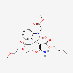 molecular formula C25H30N2O9 B11616755 3'-Butyl 5'-(2-methoxyethyl) 2'-amino-1-(2-methoxy-2-oxoethyl)-6'-methyl-2-oxo-1,2-dihydrospiro[indole-3,4'-pyran]-3',5'-dicarboxylate 