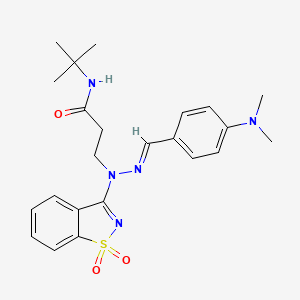 molecular formula C23H29N5O3S B11616792 N-tert-butyl-3-[(2E)-2-[4-(dimethylamino)benzylidene]-1-(1,1-dioxido-1,2-benzothiazol-3-yl)hydrazinyl]propanamide 